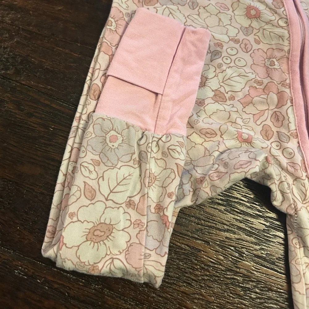 Caden Lane Pink Floral Bamboo Double Zipper Sleeper- Foot and Hand Covers